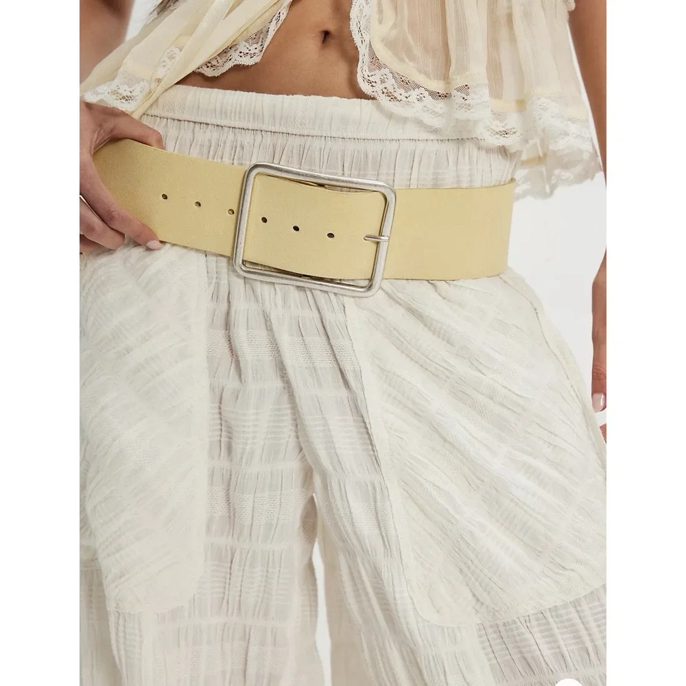 Free People Hex Suede Hip Belt Banana Cream Boho Festival Western NWT M/L Y2K